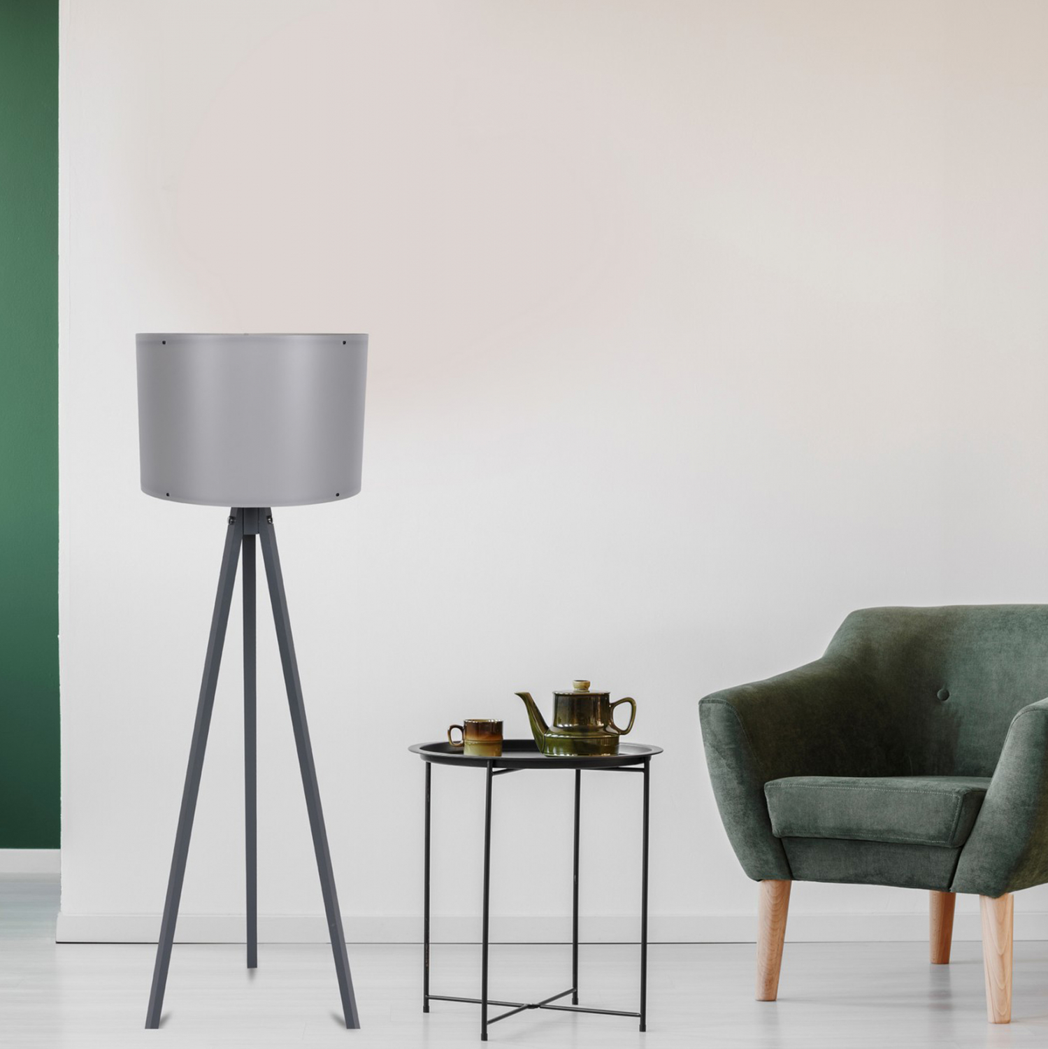 ΦΩΤΙΣΤΙΚΟ ΔΑΠΕΔΟΥ ΞΥΛΙΝΟ CAGNEY ΜΕ ΓΚΡΙ ΠΟΔΙΑ ΚΑΙ ΓΚΡΙ ΚΑΠΕΛΟ HM7272.09 Φ38x145 εκ. - Image 3