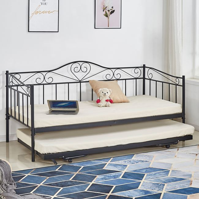 ΚΑΝΑΠΕΣ ΚΡΕΒΑΤΙ MAEKO 190Χ90 ΜΑΥΡΟΣ +ΕΠΕΚΤ/ΜΕΝΟ ΒΟΗΘΗΤΙΚΟ ΚΡΕΒΑΤΙ 85Χ185 HM571.01 - Image 2