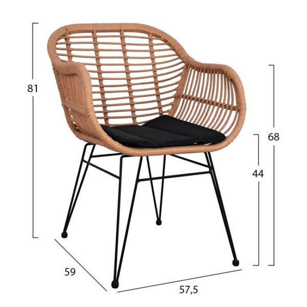 ΣΕΤ 5ΤΜΧ ALLEGRA WICKER ΜΕ ΤΡΑΠΕΖΙ 140X80Χ78Υ ΜΠΕΖ & ΜΑΥΡΟ ΧΡΩΜΑ HM10490 - Image 3