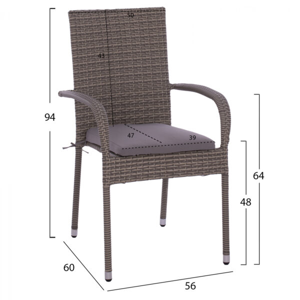 ΣΕΤ ΤΡΑΠΕΖΑΡΙΑΣ 5ΤΜΧ ΤΡΑΠ. 150Χ90 & ΠΟΛΥΘΡΟΝΕΣ WICKER RATTAN ΓΚΡΙ HM11713.01 - Image 3