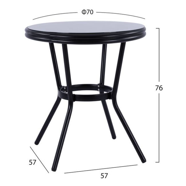 ΤΡΑΠΕΖΙ ΑΛΟΥΜΙΝΙΟΥ MOSES Φ70 BAMBOO LOOK HM5532.02 ΜΑΥΡΟ ΜΕ ΓΥΑΛΙ Φ70X76 εκ - Image 2