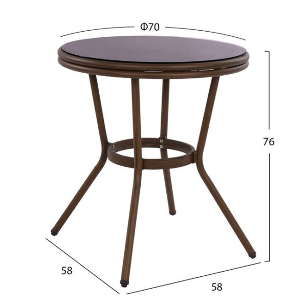 ΤΡΑΠΕΖΙ ΑΛΟΥΜΙΝΙΟΥ MOSES Φ70x76 εκ. BAMBOO LOOK HM5532.03 ΚΑΦΕ ΜΕ ΓΥΑΛΙ - Image 2