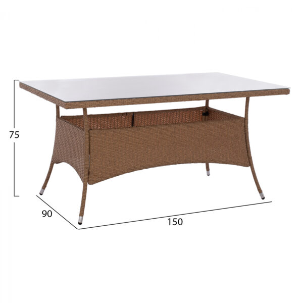 ΤΡΑΠΕΖΙ ΜΕΤΑΛΛΙΚΟ MINSK RATTAN ΜΠΕΖ ΚΑΦΕ HM5507.02 150x90x75 εκ. - Image 2