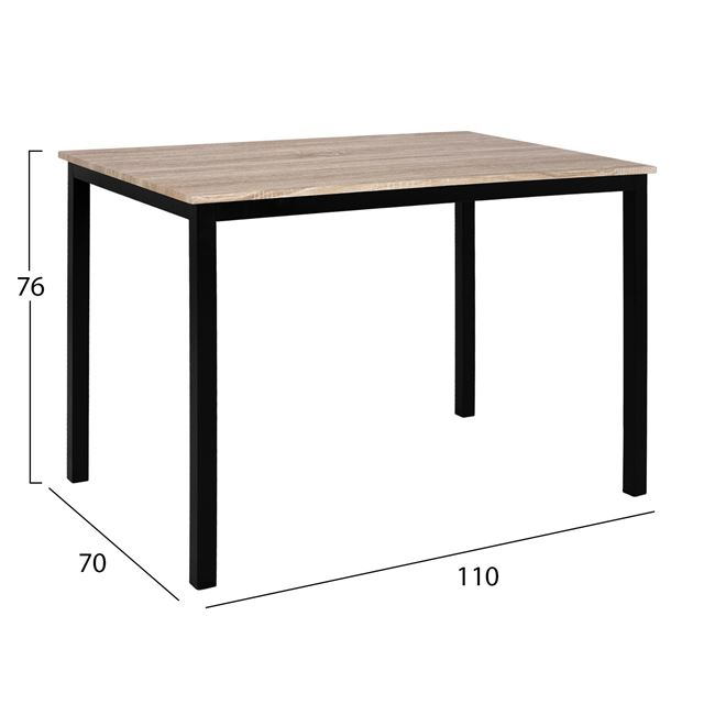 ΤΡΑΠΕΖΙ ΤΡΑΠΕΖΑΡΙΑΣ PANYA HM8332, 110X70Χ76 SONOMA, ΜΑΥΡΑ ΠΟΔΙΑ - Image 2