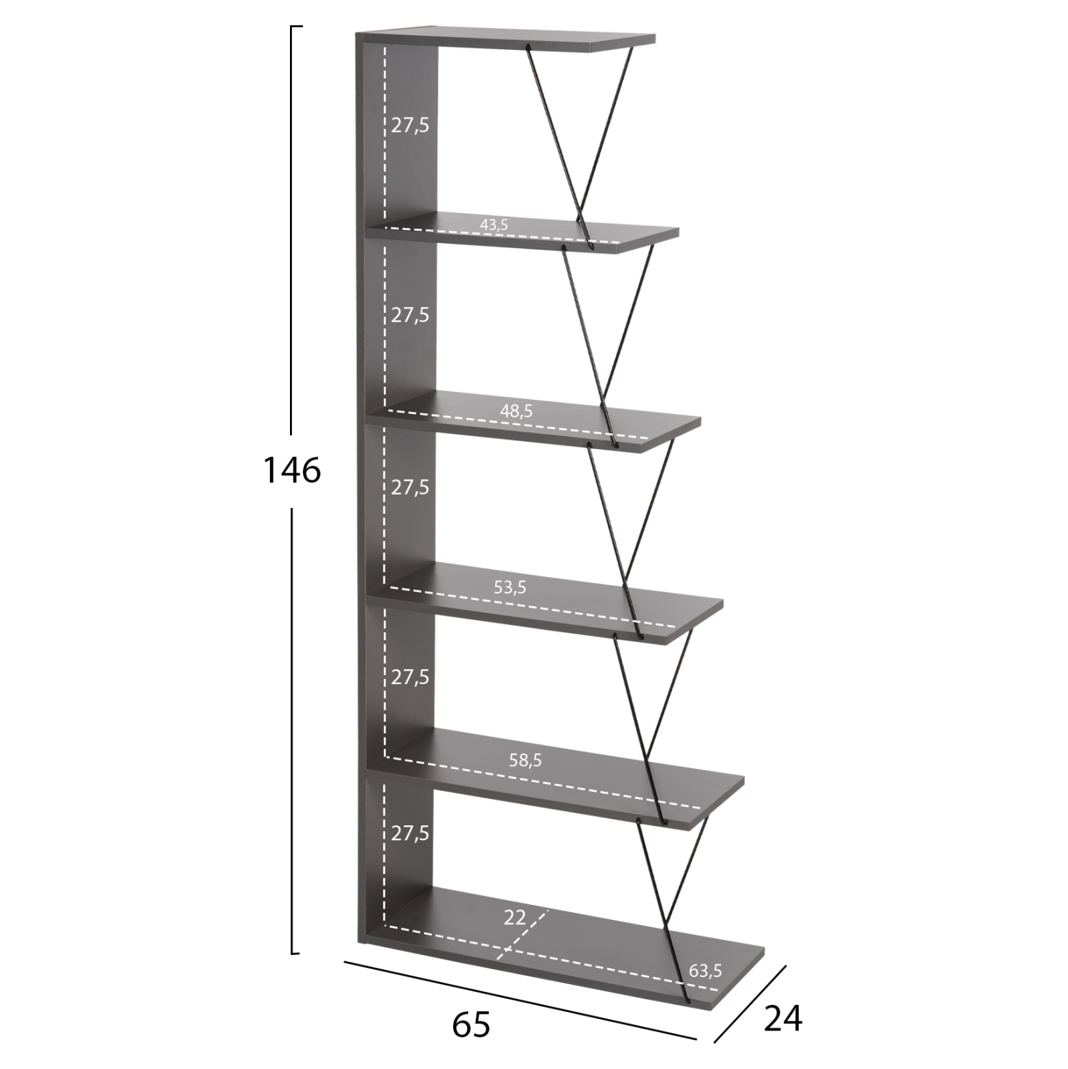 ΒΙΒΛΙΟΘΗΚΗ ΜΙΝΙ TARS HM2241.20 ΓΚΡΙ ΜΕΛΑΜΙΝΗ-ΜΑΥΡΕΣ ΜΕΤΑΛ. ΒΕΡΓΕΣ 65x22-24x146Υεκ. - Image 2