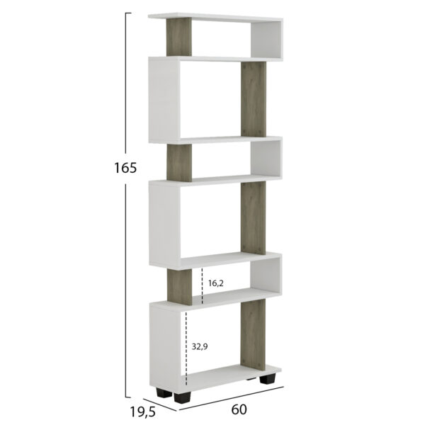 ΒΙΒΛΙΟΘΗΚΗ ΜΕΛΑΜΙΝΗΣ OWLOLIVE GREY ΛΕΥΚΟ 60x19,5x165Yεκ.HM8923.11 - Image 2