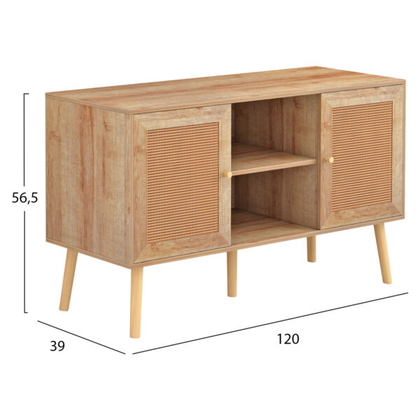 ΕΠΙΠΛΟ TV ΜΕΛΑΜΙΝΗΣ COLM ΜΕ ΠΟΡΤΕΣ RATTAN HM9223.11 ΣΕ ΧΡΩΜΑ ΦΥΣΙΚΟ 120x39x56,5Υεκ. - Image 2