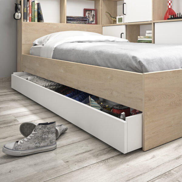 Erwan κρεβάτι μονό 120x221εκ. ( για στρώμα 90x200εκ. ) Natural Chestnut/White  με αποθηκευτικό συρτάρι - Image 2