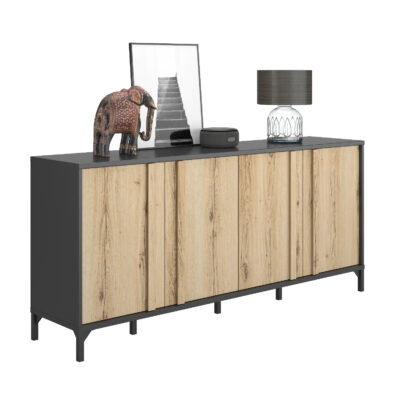 Esteban μπουφές με 4 πόρτες 180x40x81εκ. Helvezia Oak / Μαύρο
