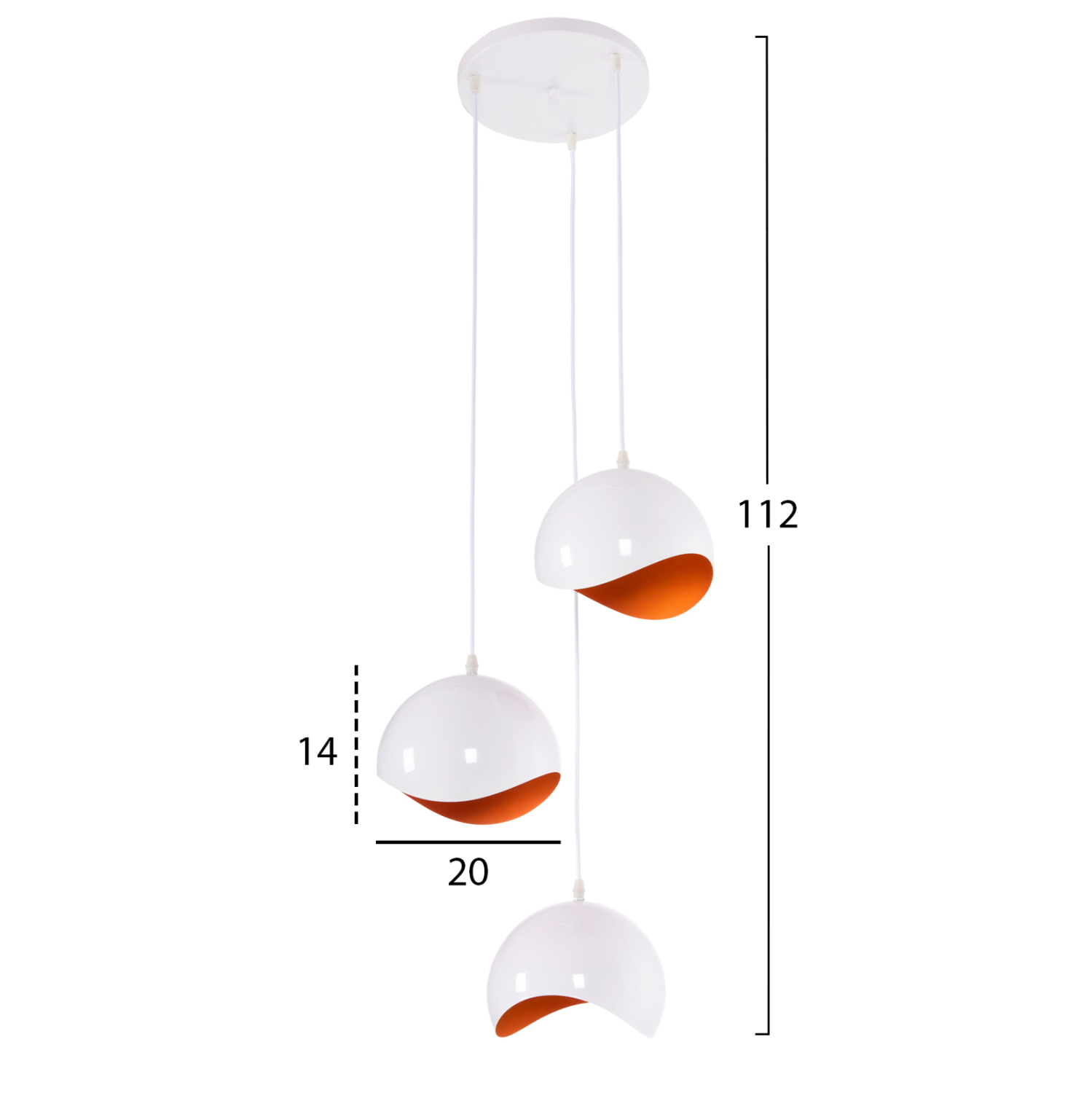 ΦΩΤΙΣΤΙΚΟ ΟΡΟΦΗΣ 3-ΦΩΤΟ HM4166.02 ΜΕΤΑΛΛΙΚΕΣ ΣΦΑΙΡΕΣ ΛΕΥΚΟ-ΠΟΡΤΟΚΑΛΙ Φ20x112Υ - Image 2