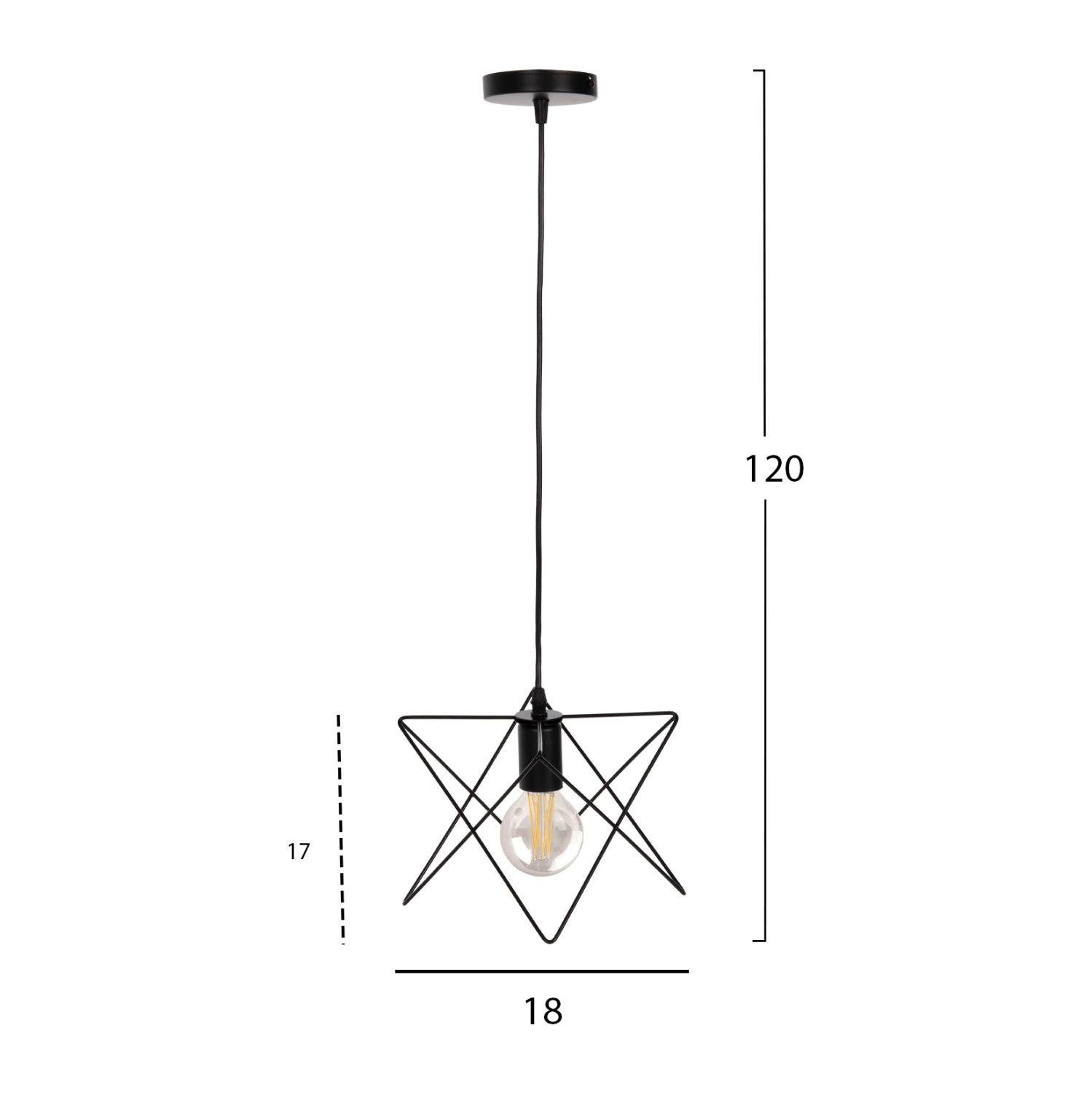 ΦΩΤΙΣΤΙΚΟ ΟΡΟΦΗΣ ΚΡΕΜΑΣΤΟ HM4075 ΜΑΥΡΟ ΜΕΤΑΛΛΙΚΟ ΚΑΠΕΛΟ 18x17x120Υεκ. - Image 2