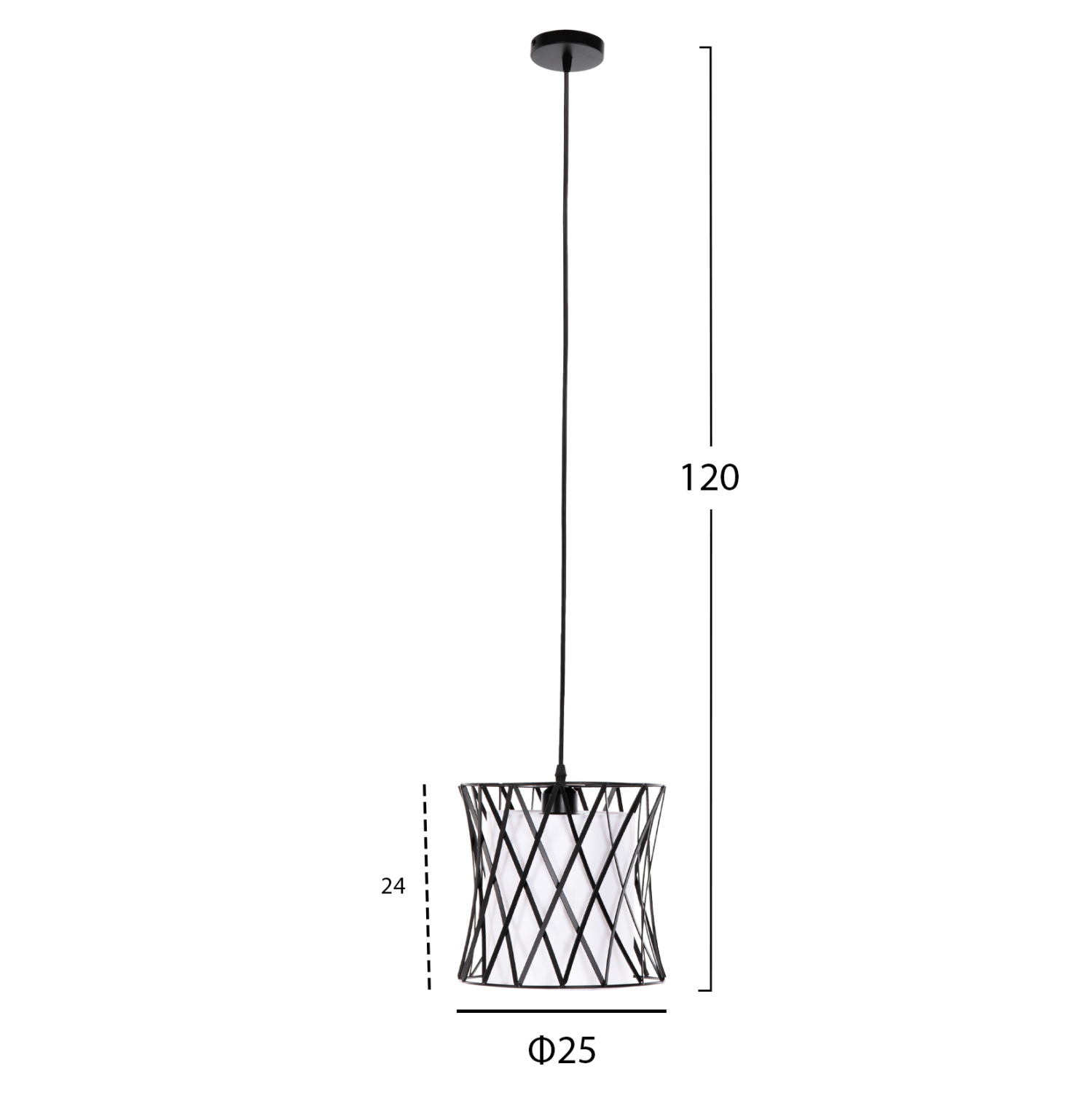 ΦΩΤΙΣΤΙΚΟ ΟΡΟΦΗΣ ΚΡΕΜΑΣΤΟ HM4106 ΜΑΥΡΟ ΜΕΤΑΛΛΟ-ΛΕΥΚΟ ΣΥΝΘΕΤΙΚΟ ΥΦΑΣΜΑ Φ25x120Υεκ. - Image 2