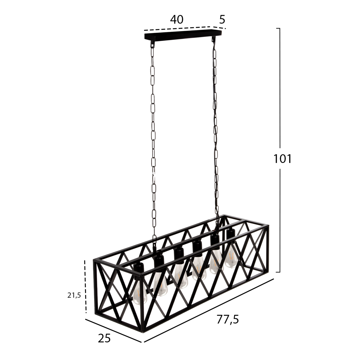 ΦΩΤΙΣΤΙΚΟ ΟΡΟΦΗΣ ΚΡΕΜΑΣΤΟ HM4128 6ΦΩΤΟ-ΜΑΥΡΟΣ ΜΕΤΑΛΛΙΚΟΣ ΣΚΕΛΕΤΟΣ 77,5x25x101Yεκ. - Image 2