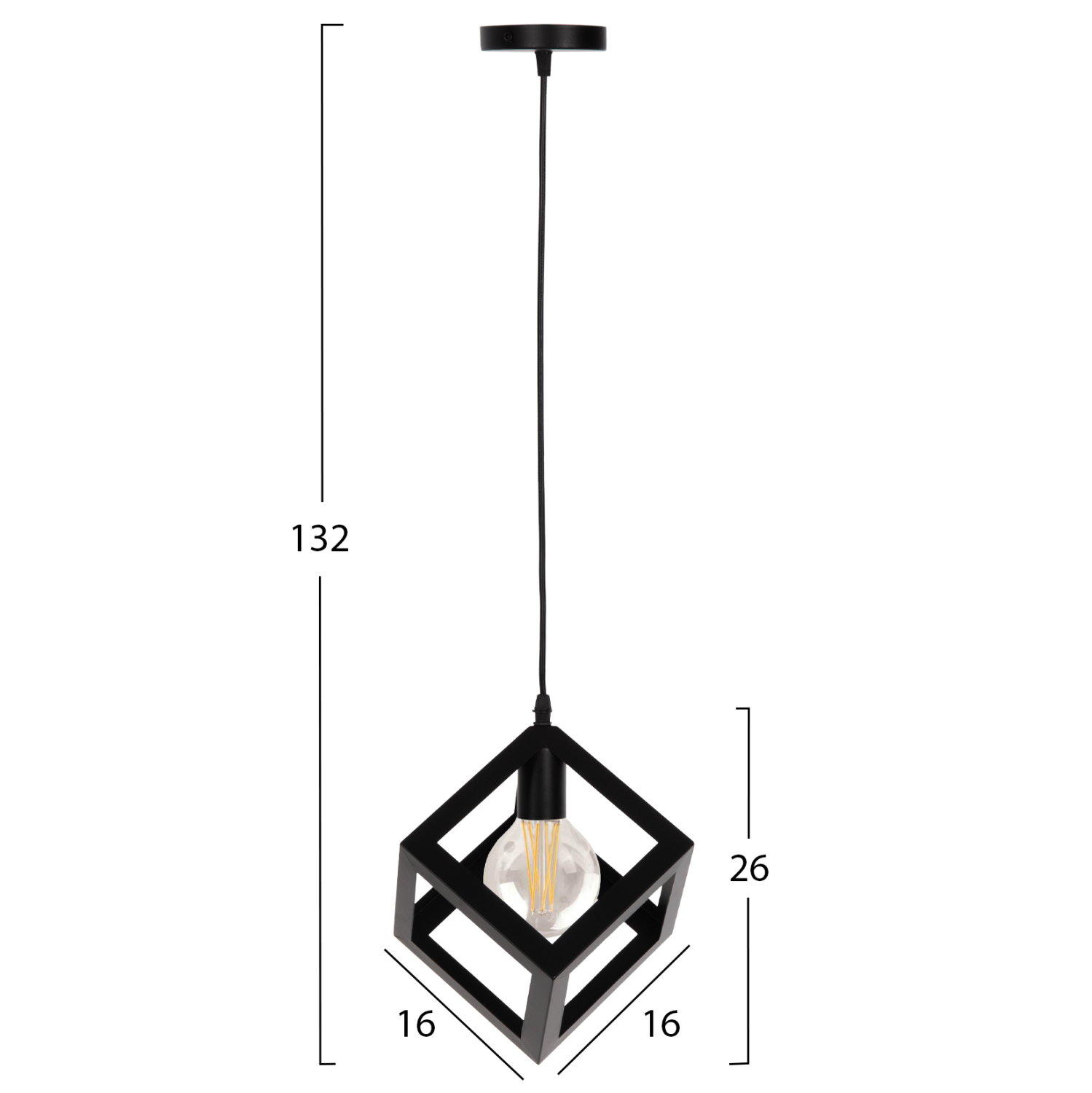 ΦΩΤΙΣΤΙΚΟ ΟΡΟΦΗΣ ΚΡΕΜΑΣΤΟ HM4192 ΜΑΥΡΟΣ ΜΕΤΑΛΛΙΚΟΣ ΚΥΒΟΣ 16x16x132Υεκ. - Image 2