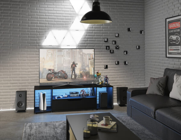 Hack gamer έπιπλο τηλεόρασης 163x45x48εκ. Μαύρο με μπλε led - Image 2
