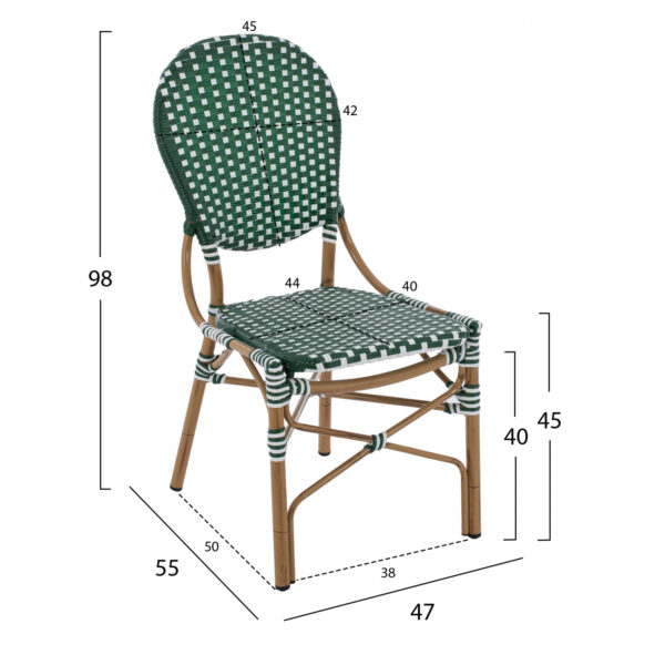 ΚΑΡΕΚΛΑ ΑΛΟΥΜΙΝΙΟΥ BAMBOO LOOK ΜΕ WICKER ΠΡΑΣΙΝΟ ΛΕΥΚΟ HM5792.01 47x55x98 εκ. - Image 2