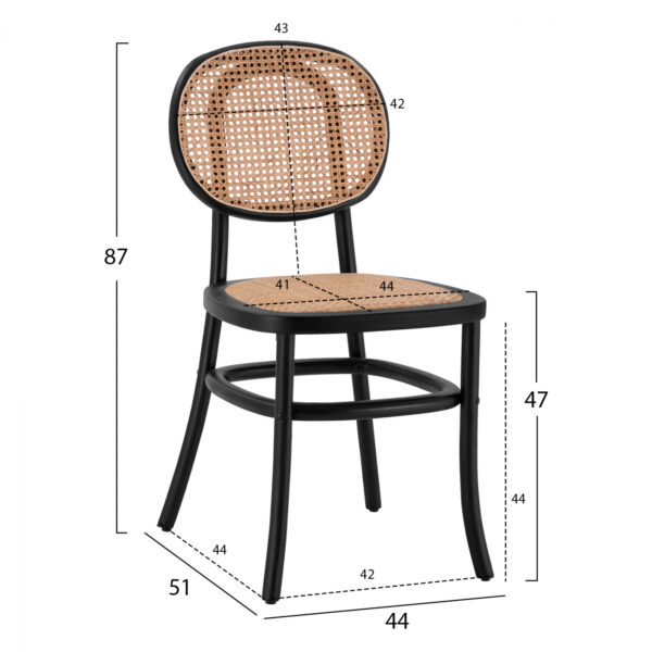ΚΑΡΕΚΛΑ ΞΥΛΙΝΗ PENNY ΜΕ ΠΛΕΞΗ RATTAN ΣΕ ΜΑΥΡΗ ΑΠΟΧΡΩΣΗ HM8747 44x51x87 εκ. - Image 2