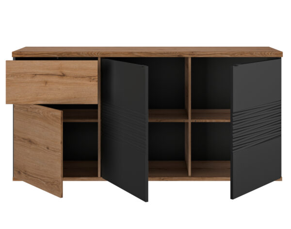 Otello μπουφές με 3 πόρτες και 1 συρτάρι 180x47x87εκ.  Helvezia Oak / Μαύρο - Image 2