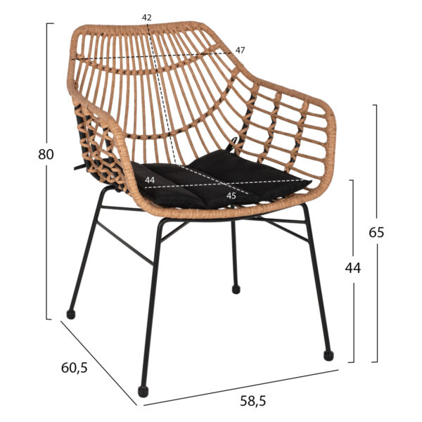 ΠΟΛΥΘΡΟΝΑ ΕΠΑΓΓΕΛΜΑΤΙΚΗ ΜΑΥΡΟ ΜΕΤΑΛΛΟ RATTAN ΜΠΕΖ & ΜΑΞΙΛΑΡΙ HM5864.01 58,5x60,5x80 εκ. - Image 2