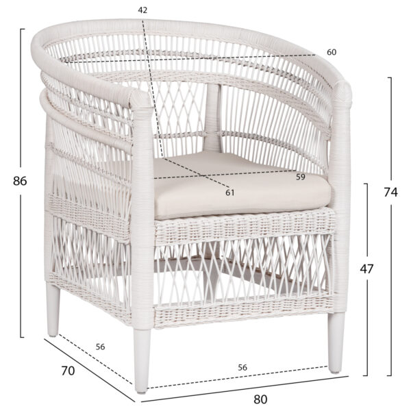 ΠΟΛΥΘΡΟΝΑ MALAWI HM9635.02 ΞΥΛΟ ΜΑΟΝΙ ΜΕ RATTAN ΛΕΥΚΟ-ΛΕΥΚΟ ΜΑΞΙΛΑΡΙ 80x70x86Υεκ. - Image 2