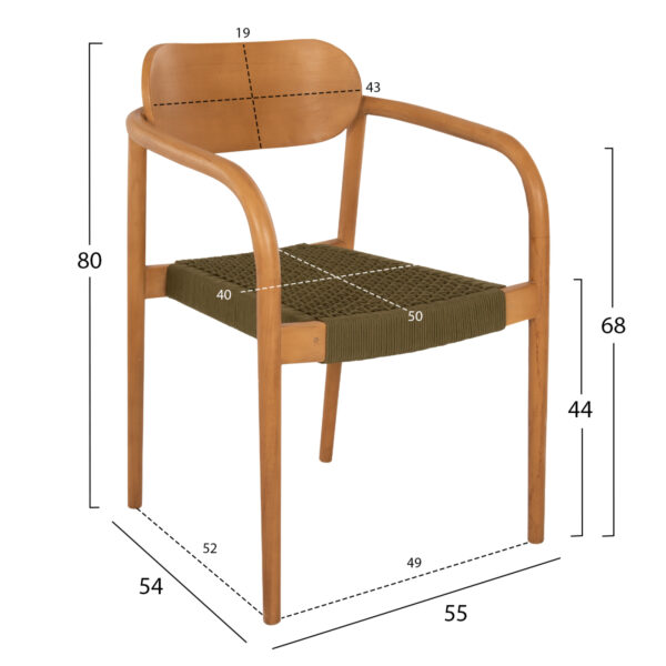 ΠΟΛΥΘΡΟΝΑ OSLO HM9636.05 ΞΥΛΟ TEAK ΦΥΣΙΚΟ & ΠΡΑΣΙΝΟ ΣΧΟΙΝΙ 55x54x80Yεκ. - Image 2