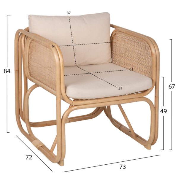ΠΟΛΥΘΡΟΝΑ WENDY HM9816 RATTAN ΣΕ ΦΥΣΙΚΟ ΧΡΩΜΑ-ΛΕΥΚΑ ΜΑΞΙΛΑΡΙΑ 73x72x84Yεκ. - Image 2