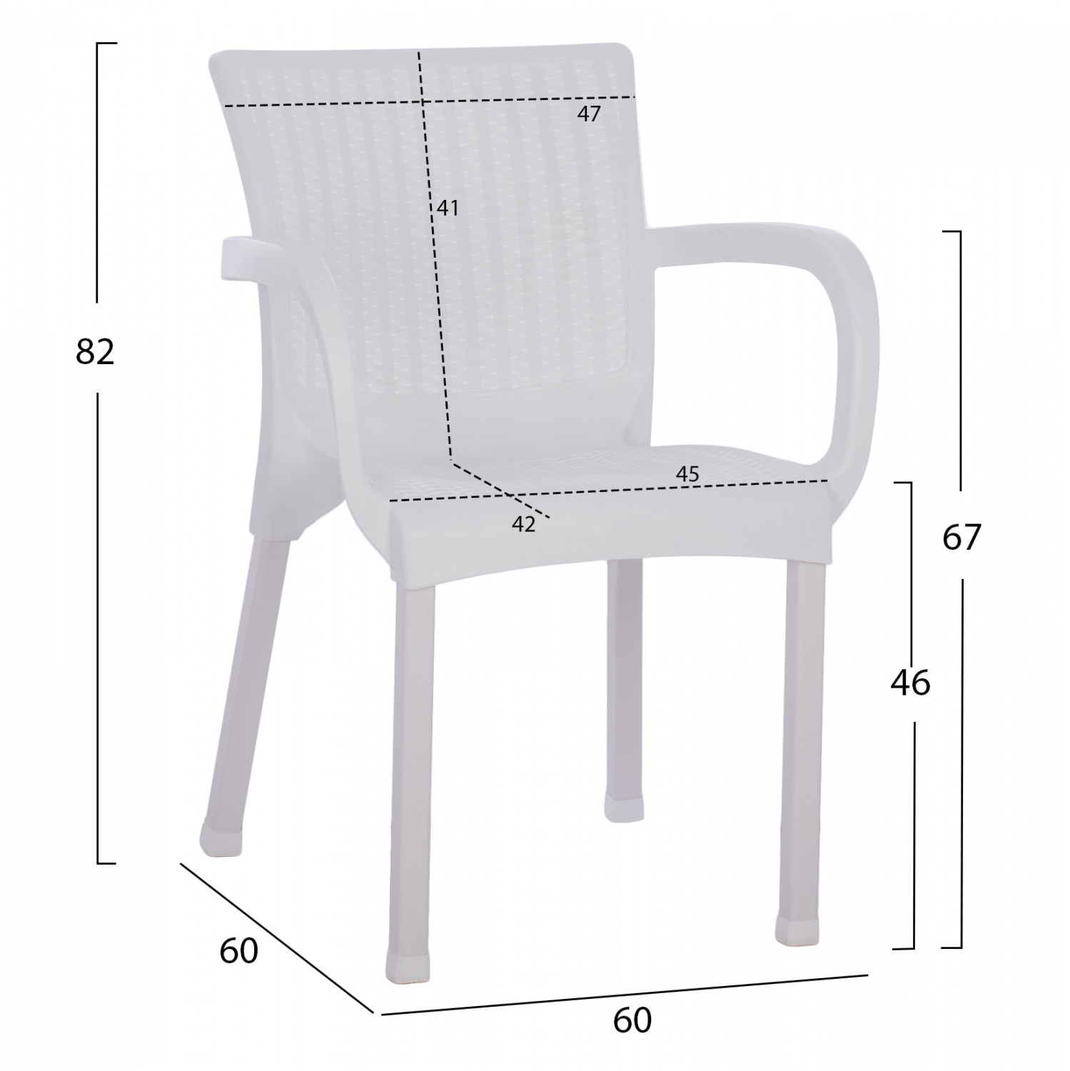 ΠΟΛΥΘΡΟΝΑ ΠΟΛΥΠΡΟΠΥΛΕΝΙΟΥ RATTAN ΠΟΔΙ ALU HM5591.01 ΧΡΩΜΑ ΛΕΥΚΟ 60x60x82 cm - Image 2