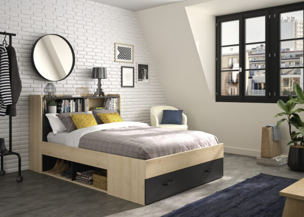 βιβλιοθήκη στο κεφαλάρι 145x224x105εκ ( για στρώμα 140x190εκ. ) Natural chestnut / Black