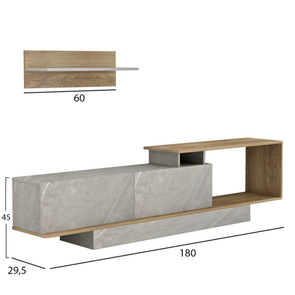 ΣΥΝΘΕΤΟ ΤΗΛΕΟΡΑΣΗΣ GARCELLE HM8904.14 ΜΕΛΑΜΙΝΗ ΦΥΣΙΚΟ-STONE TEXTURE 180x29,6x45Υεκ - Image 2