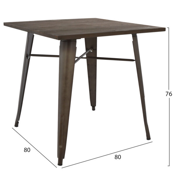 ΤΡΑΠΕΖΙ ΜΕΤΑΛΛΙΚΟ ΣΕ ΧΡΩΜΑ RUSTY ΚΑΙ ΞΥΛΟ HM0611.04 80x80x76εκ - Image 2