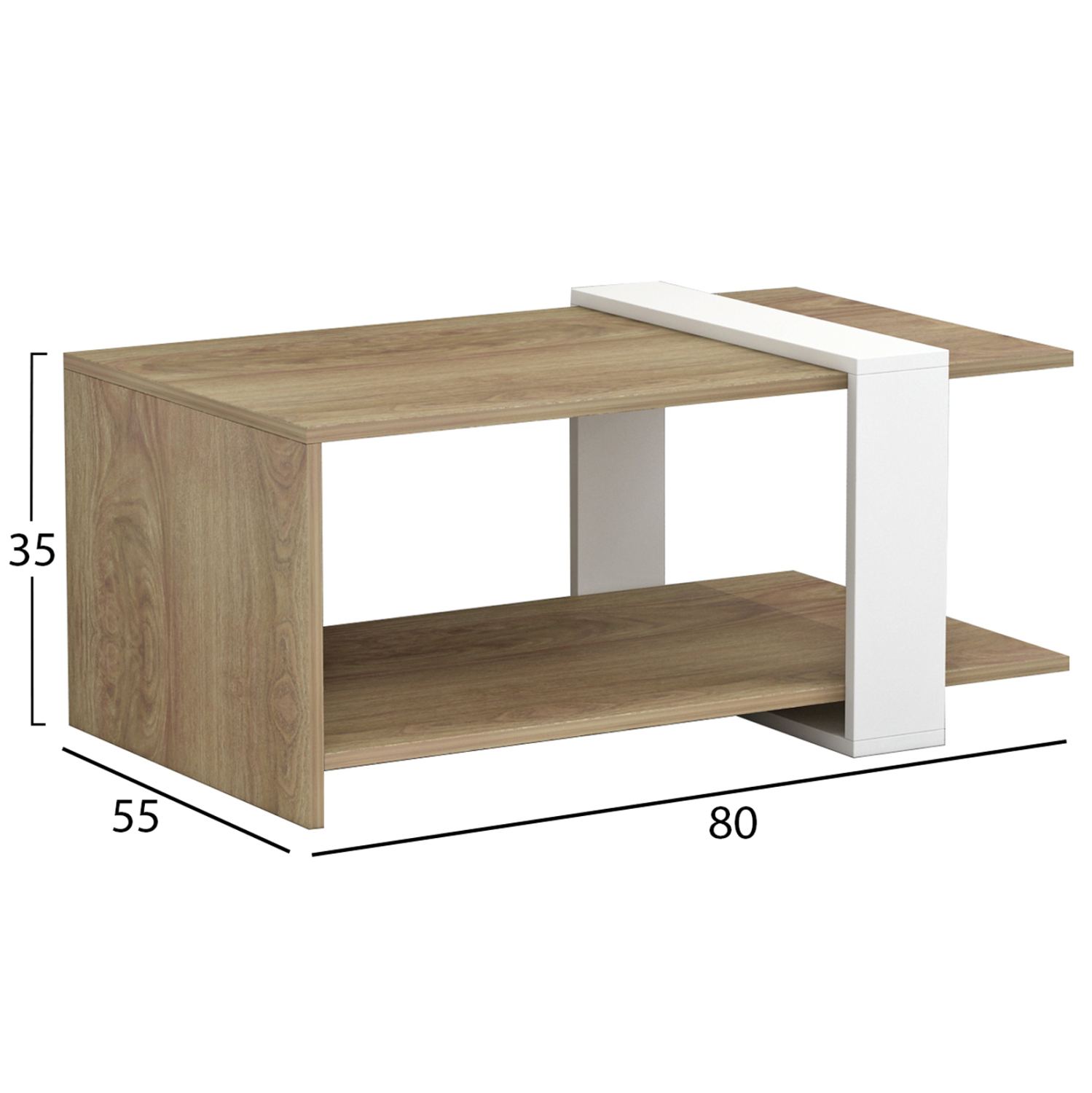 ΤΡΑΠΕΖΙ ΣΑΛΟΝΙΟΥ WILMA HM8950.11 ΜΕΛΑΜΙΝΗ ΣΕ ΦΥΣΙΚΟ-ΛΕΥΚΟ 80Χ50Χ35Υ εκ. - Image 2