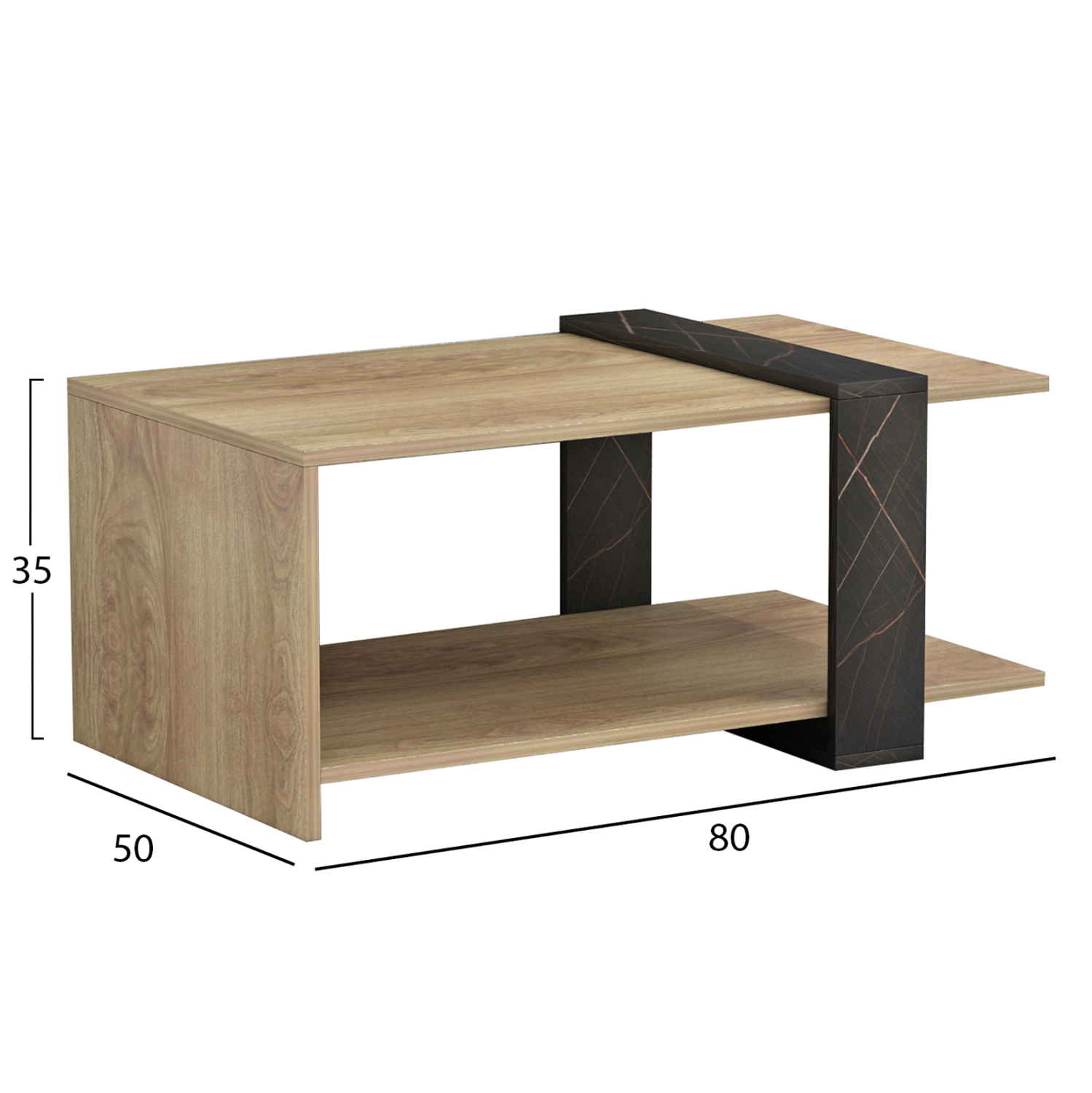 ΤΡΑΠΕΖΙ ΣΑΛΟΝΙΟΥ WILMA HM8950.12 ΜΕΛΑΜΙΝΗ ΣΕ ΦΥΣΙΚΟ-ΜΑΥΡΟ ΜΑΡΜΑΡΟ 80Χ50Χ35Υεκ. - Image 2