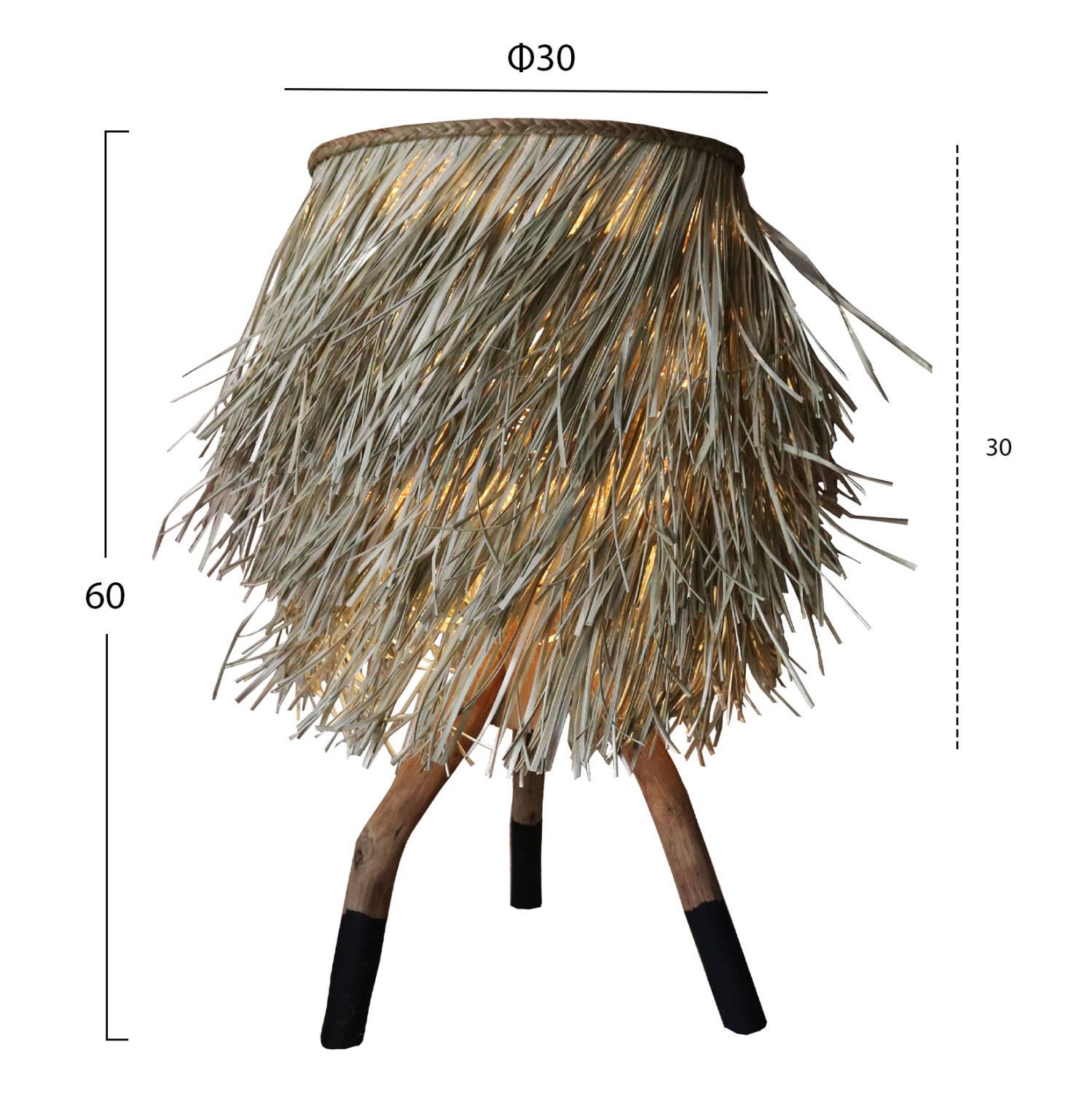 ΦΩΤΙΣΤΙΚΟ ΕΠΙΤΡΑΠΕΖΙΟ ΠΟΔΙΑ ΤΕΑΚ ΚΑΠΕΛΟ SEAGRASS ΣΕ ΦΥΣΙΚΟ ΜΑΥΡΟ Φ30x30-60Yεκ.HM7771 - Image 2