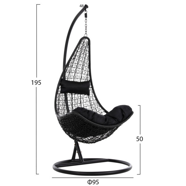 ΚΡΕΜΑΣΤΗ ΠΟΛΥΘΡΟΝΑ ΦΩΛΙΑ MILLIE HM5996.02 ΜΕΤΑΛΛΟ-ΣΥΝΘ.RATTAN ΜΑΥΡΟ Φ95x195Υεκ. - Image 2
