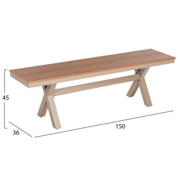ΠΑΓΚΑΚΙ ΑΛΟΥΜΙΝΙΟΥ TAWNEE HM6038.04 ΣΑΜΠΑΝΙ-POLYWOOD ΚΑΘΙΣΜΑ ΦΥΣΙΚΟ 150x36x45Υεκ. - Image 2