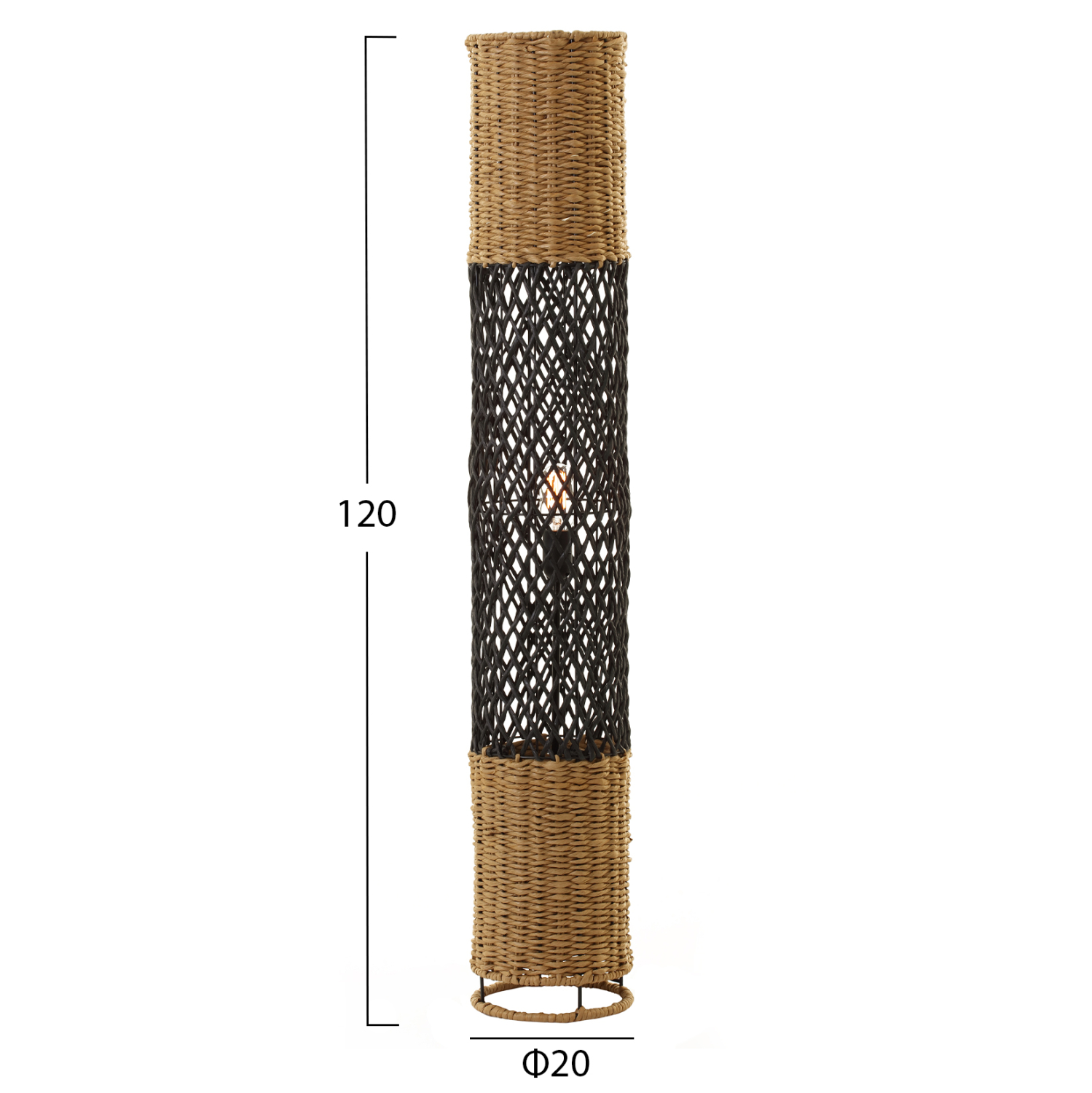 ΦΩΤΙΣΤΙΚΟ ΔΑΠΕΔΟΥ HM4342 ΜΕΤΑΛΛΟ-PAPER ROPE ΣΕ ΜΠΕΖ ΑΜΜΟΥ-ΜΑΥΡΟ Φ20X120Υεκ. - Image 2