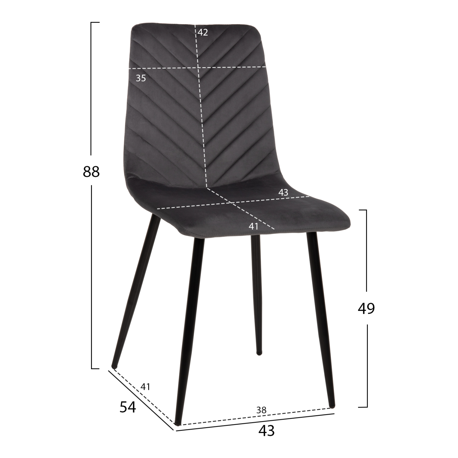 ΚΑΡΕΚΛΑ LATRELL HM8587.01 ΒΕΛΟΥΔΟ ΓΚΡΙ ΜΕ ΜΑΥΡΑ ΜΕΤΑΛΛΙΚΑ ΠΟΔΙΑ 43x54x88Υεκ. 4τμχ - Image 2