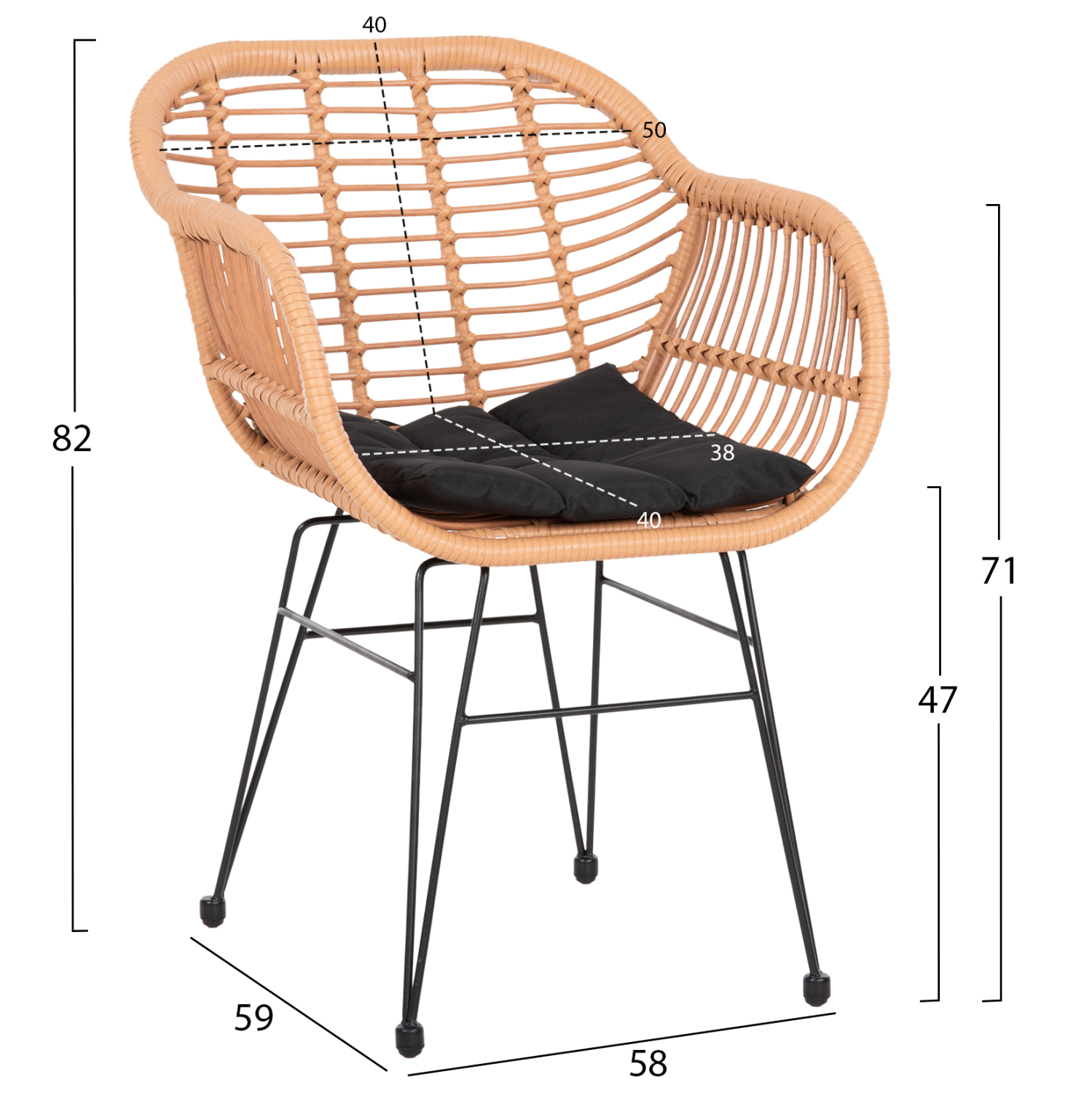 ΠΟΛΥΘΡΟΝΑ ΜΕ ΜΑΞΙΛΑΡΙ ΜΕΤΑΛΛΙΚΗ ALLEGRA HM5450.31 ΜΕ WICKER ΜΠΕΖ 58x59x82Υ - Image 2