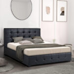 Κρεβάτι Iro Megapap από τεχνόδερμα με αποθηκευτικό χώρο χρώμα μαύρο 160x200εκ.