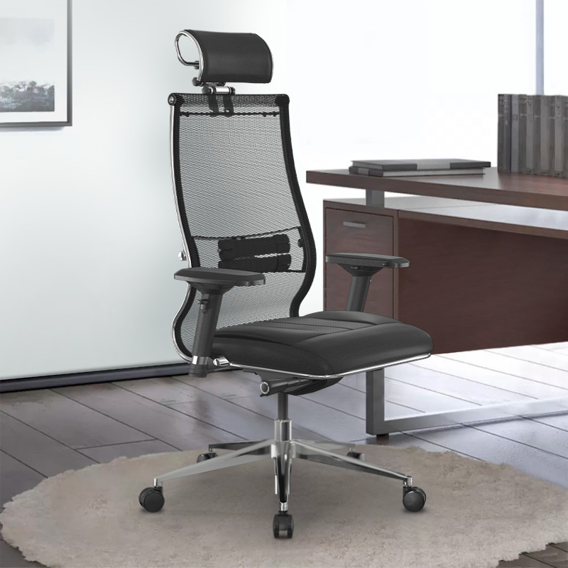 Καρέκλα γραφείου Samurai L2-6D Megapap εργονομική με ύφασμα TS Mesh και τεχνόδερμα χρώμα μαύρο 69x70x125/137εκ. - Image 2