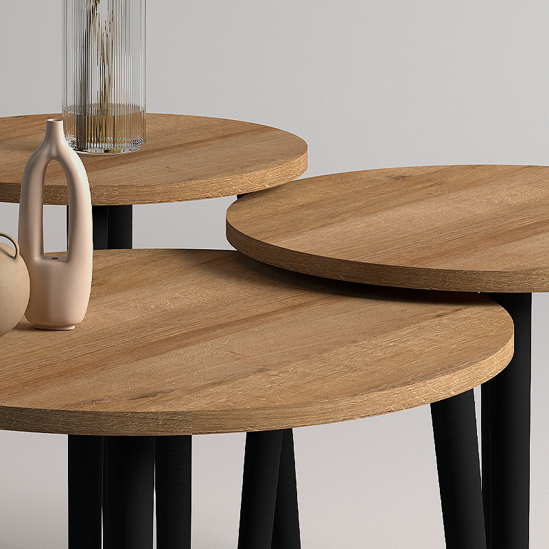 Τραπεζάκι σαλονιού σετ 3 τμχ Roma Megapap χρώμα oak Φ60x46εκ. - Image 2