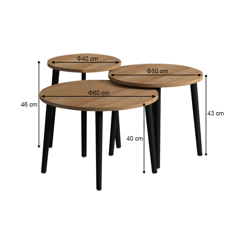 Τραπεζάκι σαλονιού σετ 3 τμχ Roma Megapap χρώμα oak Φ60x46εκ. - Image 3