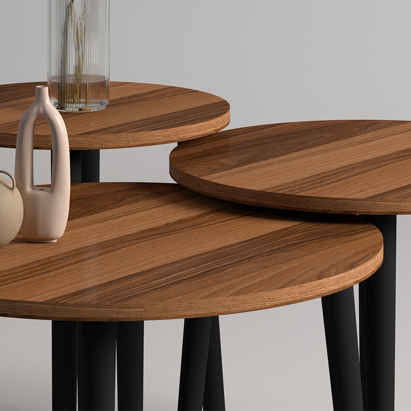 Τραπεζάκι σαλονιού σετ 3 τμχ Roma Megapap χρώμα καρυδί Φ60x46εκ. - Image 2