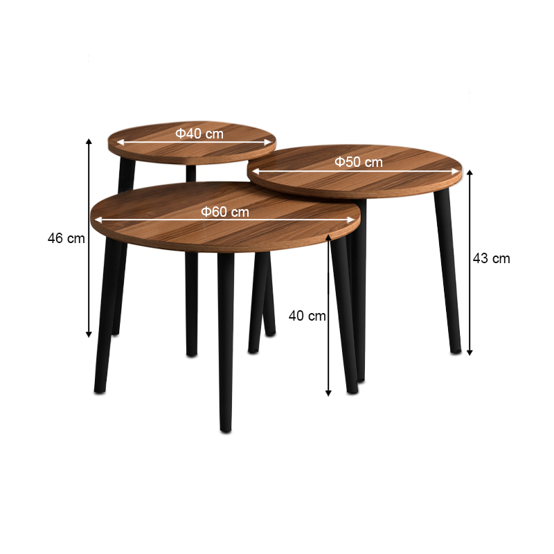 Τραπεζάκι σαλονιού σετ 3 τμχ Roma Megapap χρώμα καρυδί Φ60x46εκ. - Image 3