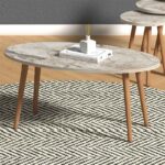 Τραπεζάκι σαλονιού + βοηθητικά τραπεζάκια Elips Megapap χρώμα εφέ μαρμάρου 90x50x41εκ.