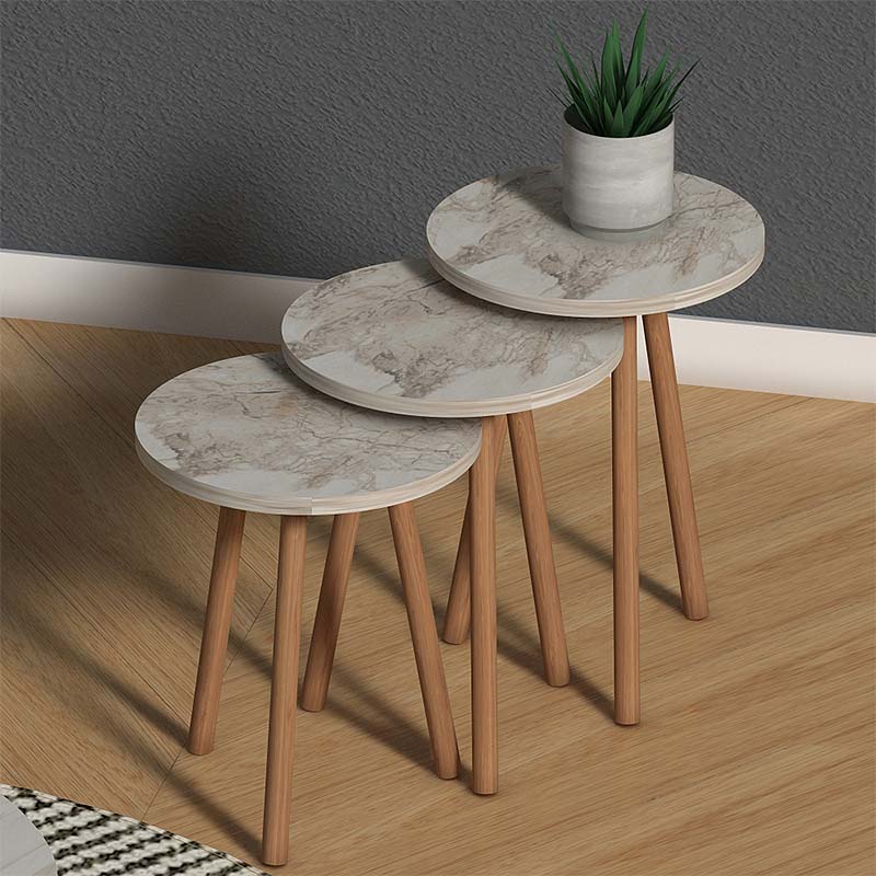 Τραπεζάκι σαλονιού + βοηθητικά τραπεζάκια Elips Megapap χρώμα εφέ μαρμάρου 90x50x41εκ. - Image 2