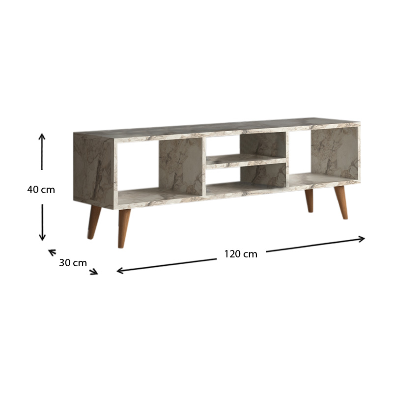 Έπιπλο τηλεόρασης Loren Megapap χρώμα μπεζ εφέ μαρμάρου 120x30x40εκ. - Image 3