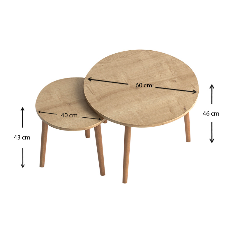 Σετ τραπεζάκια σαλονιού Roma Megapap 2 τμχ. χρώμα oak 60x60x46εκ. - Image 2