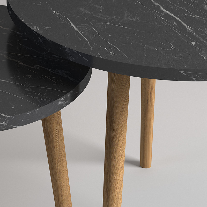 Τραπεζάκι σαλονιού σετ 2 τμχ Roma Megapap χρώμα μαύρο εφέ μαρμάρου 60x60x46εκ. - Image 2