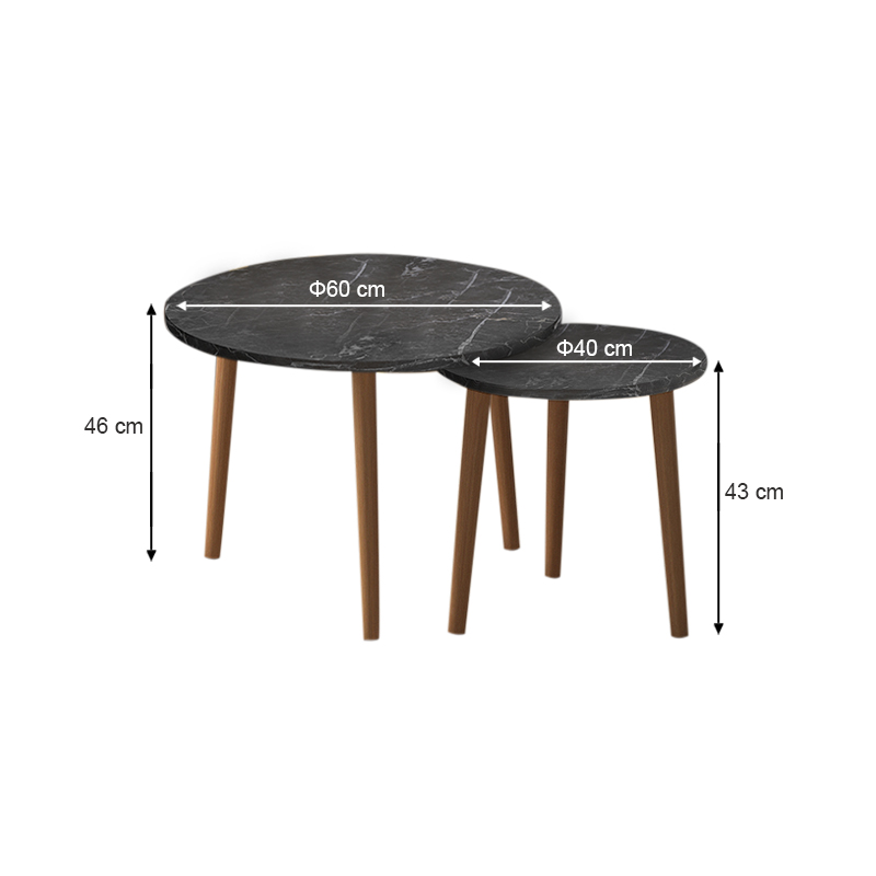 Τραπεζάκι σαλονιού σετ 2 τμχ Roma Megapap χρώμα μαύρο εφέ μαρμάρου 60x60x46εκ. - Image 3